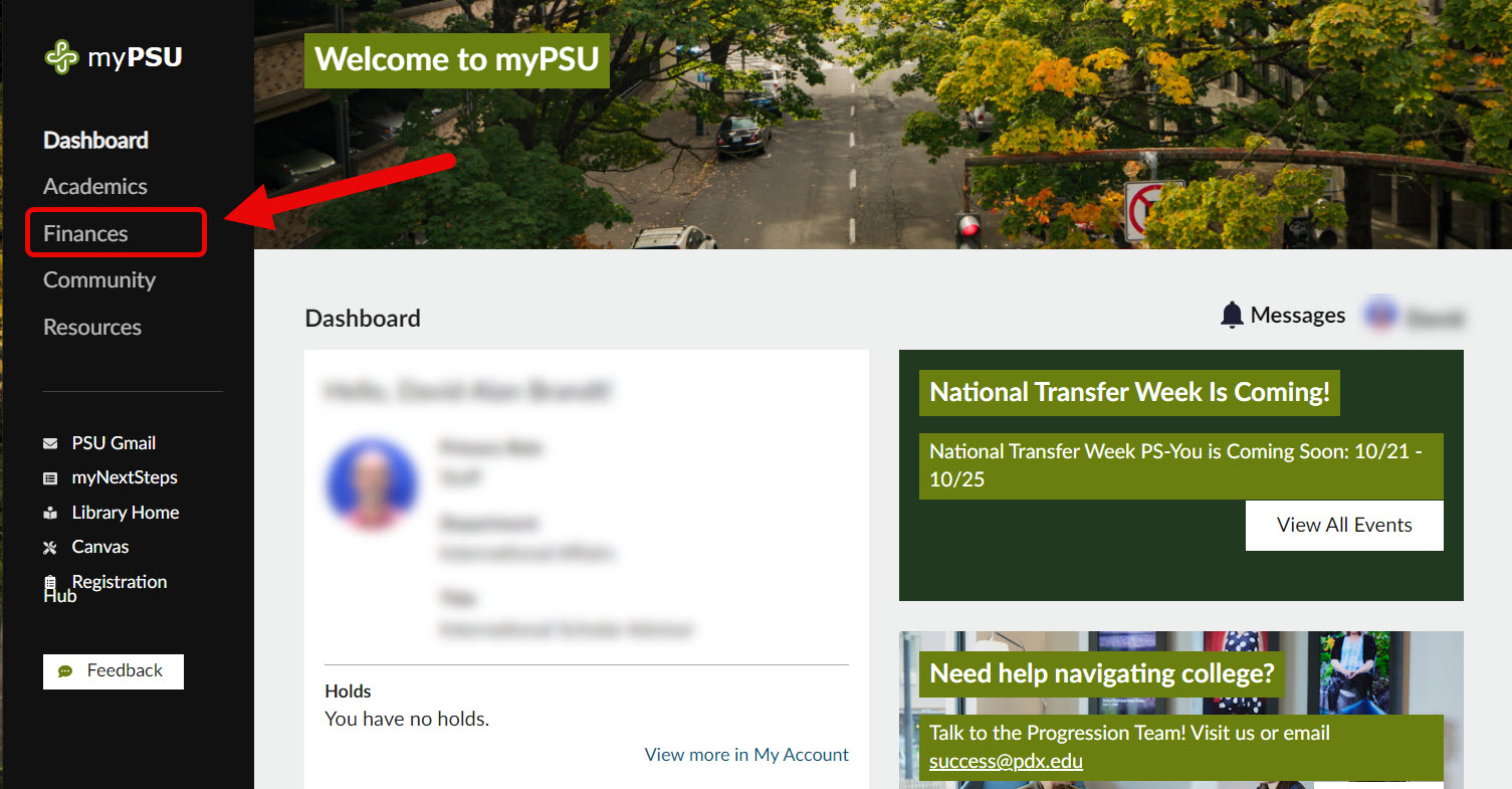 Screen Shot of MyPSU home page